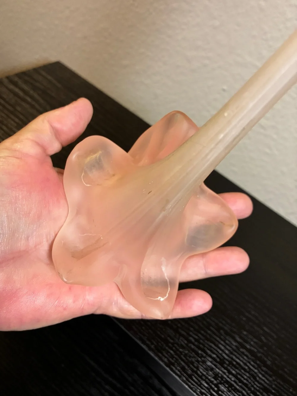 Vintage Pink Frosted Satin Glass Lily Flower Bud And Stem Hand Blown